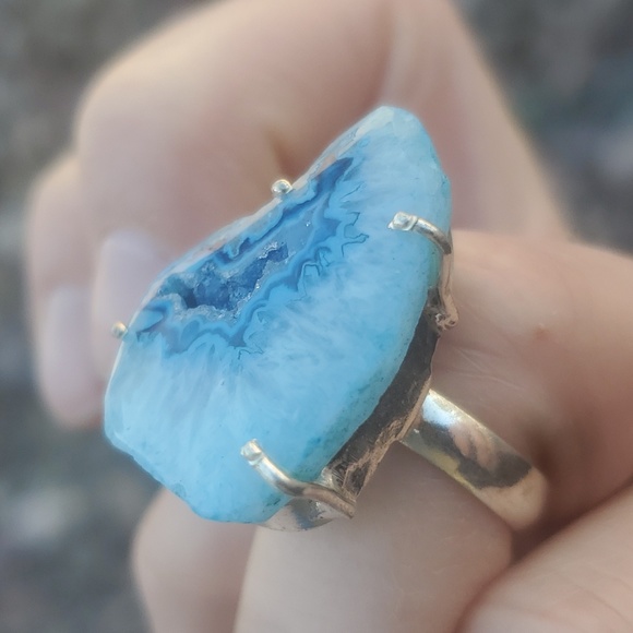 New Solar Quartz Agate Druzy 925 Silver Ring. - Picture 12 of 13